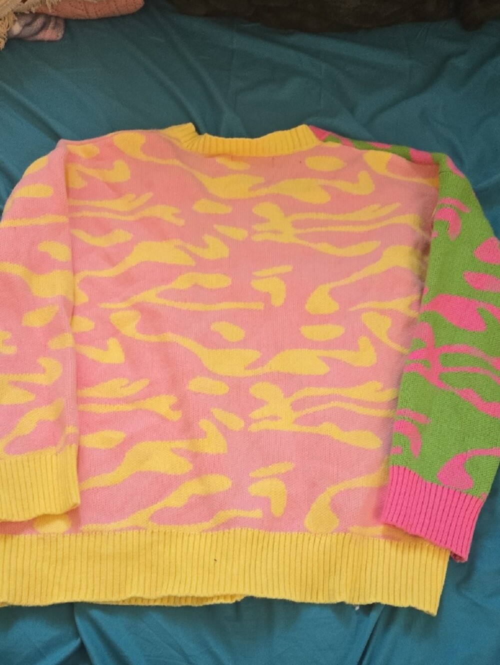 Cider Zebra-Print Colorblock Knit Cardigan in Pink, Green, Yellow - Picture 3 of 3